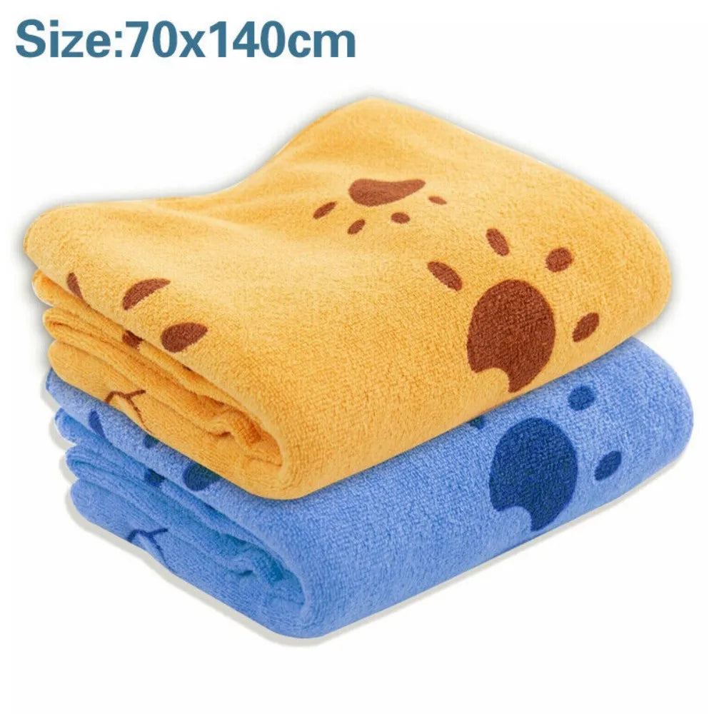 Large microfibre dog drying towel with paw prints
