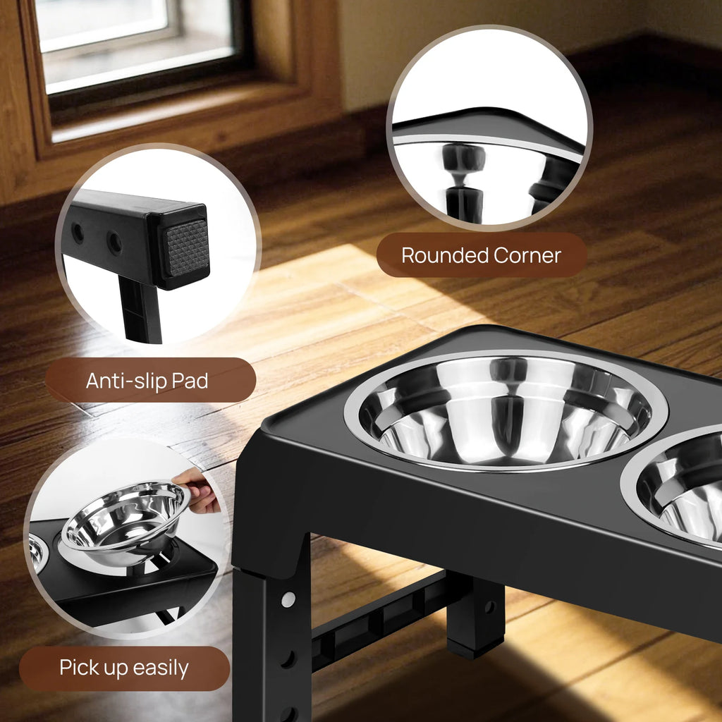 Close-up of the bowl stand's anti-slip feet, rounded corners and lift-out bowl