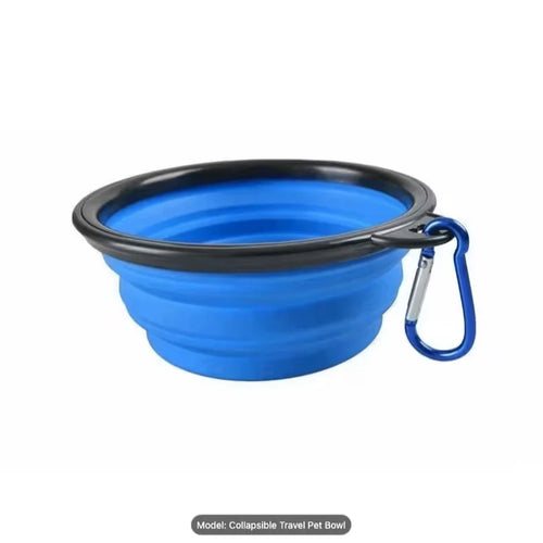 Collapsible silicone dog travel bowl with carabiner clip