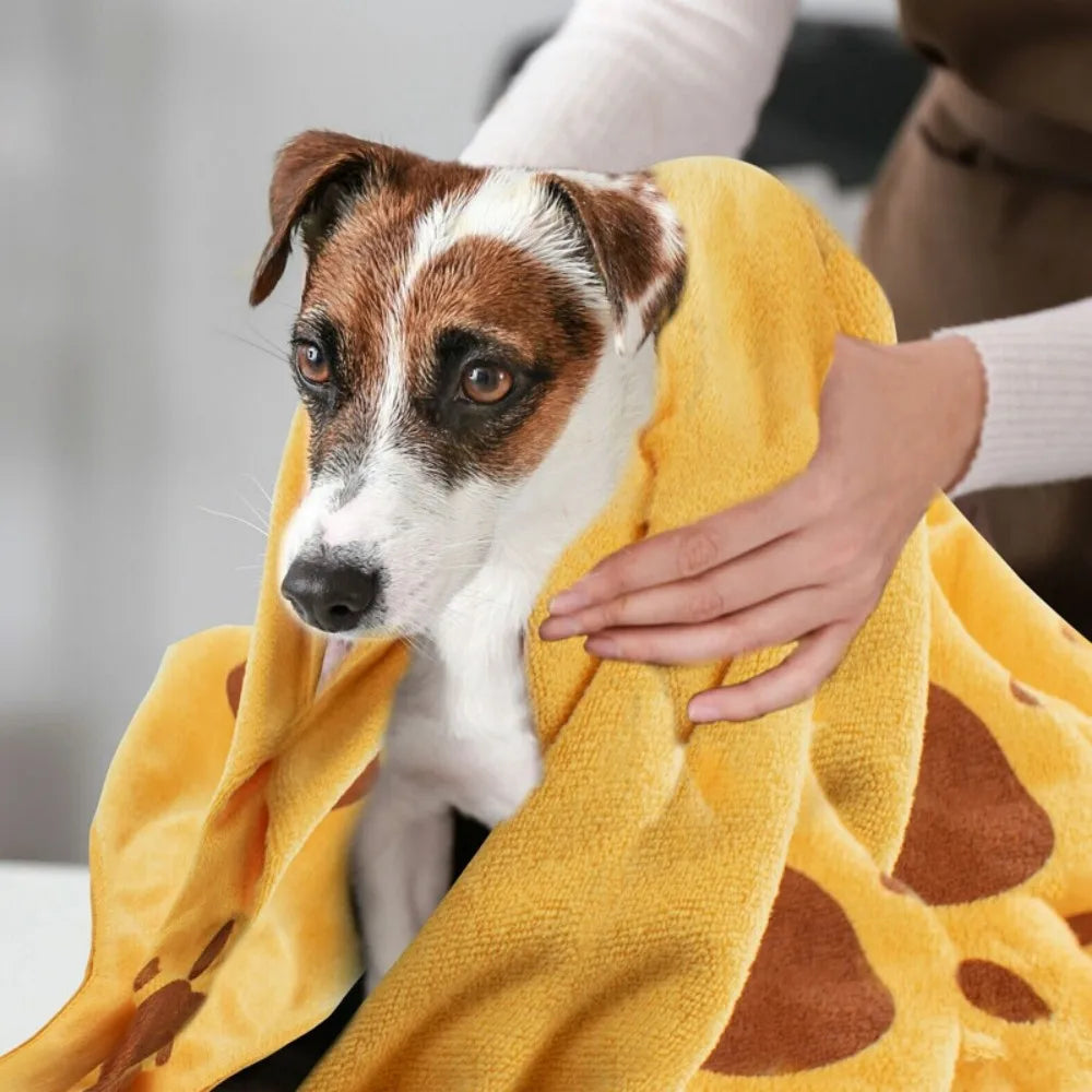 Large microfibre dog drying towel with paw prints - view 4