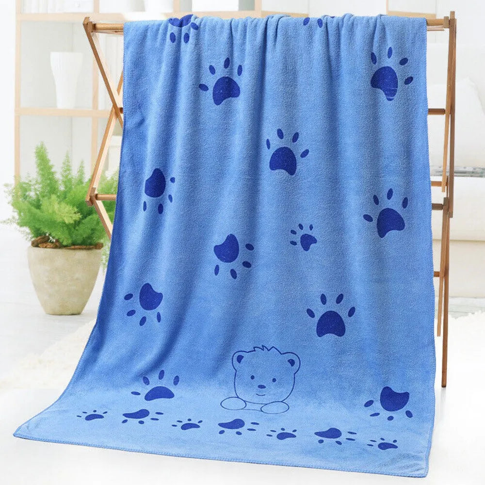 Large microfibre dog drying towel with paw prints - view 2