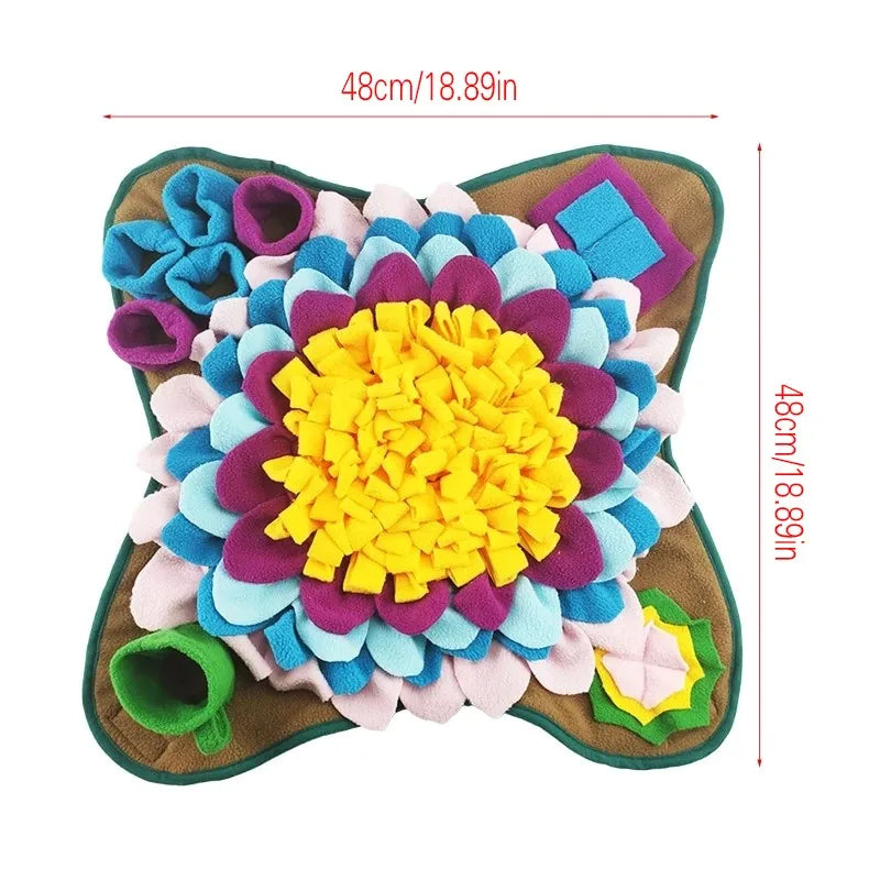 Snuffle mat for dogs with colourful fleece petals - view 2
