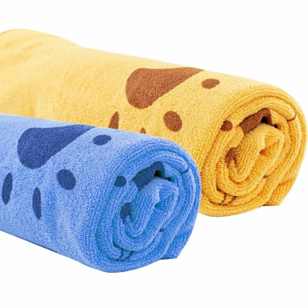 Large microfibre dog drying towel with paw prints - view 3